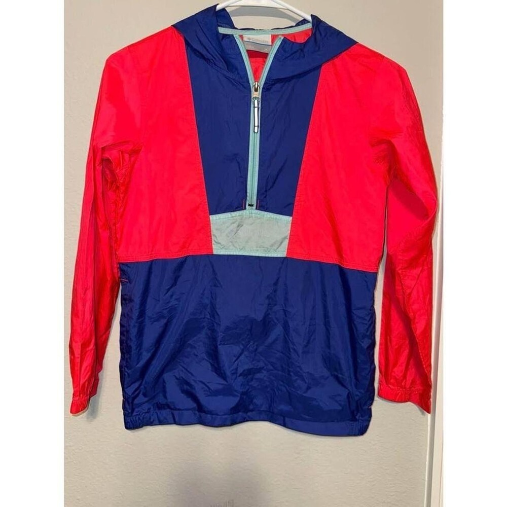 Columbia Girls Lightweight Windbreaker Jacket Colorblock Pink Blue Youth Medium